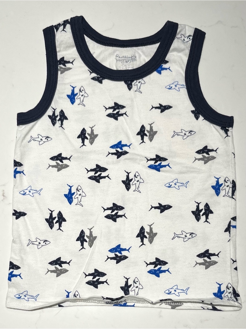 Garanimals • 3T • White Tank Top Navy Trim Blue & Gray Sharks